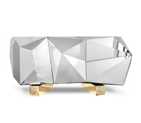 Mobilier italien Table de buffet moderne en acier inoxydable au design diamant Style européen Buffet en métal brillant Buffet de luxe