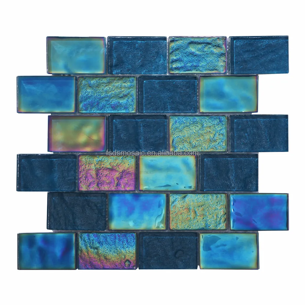 Großhandel Hot Melt Irides cent Glass Mosaic Swimming Pool Edge Bottom Pattern Fliesen