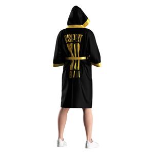 Robe de boxe professionnelle noire pour homme, légère et douce en satin, pour l'entrée en compétition de kickboxing - Product Image 4