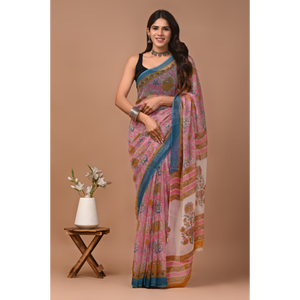 Sari en chiffon double diamant imprimé à la main, tissu léger en chiffon double diamant pur |   Élégant |   Confortable - Product Image 3