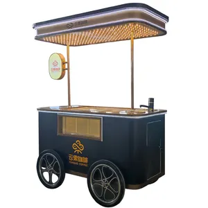 LVKE Hotel Commercial Coffee Cart Italian Ice Cream Display Booth Car Refrigerator Ice Cream Cart With Wheels