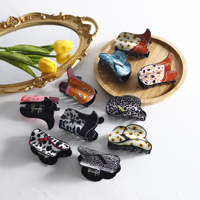 Симпатичные ковбойские акриловые заколки для волос для женщин Нескользящие модные коровья леопардовая заколка для волос