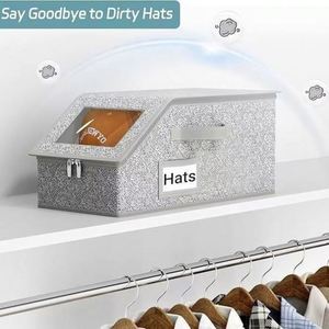 Boîte de rangement pour chapeaux avec fenêtre transparente, organisateur en tissu pour placard, armoire, étagère, design moderne minimaliste, durable, pour usage domestique - Product Image 1