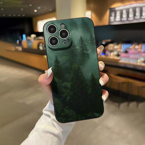 <span class=keywords><strong>Coque</strong></span> de téléphone portable à bord droit avec impression de forêt verte nocturne, de brouillard et d'arbres pour <span class=keywords><strong>iPhone</strong></span> X Xr Xs <span class=keywords><strong>11</strong></span> 12 13 14 15 16 17 <span class=keywords><strong>Pro</strong></span> <span class=keywords><strong>Max</strong></span> - Product Image 4