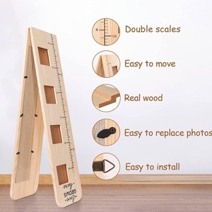 Regla de altura de madera con marcos para fotos, color madera natural, tabla de crecimiento montada en la pared para niños - Product Image 4