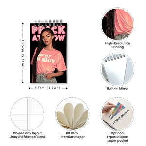 Carnet de notes de poche miroir A7 haut de gamme avec couverture en papier, logo personnalisé, reliure spirale, vente en gros, style féminin, promotion de marque - Product Image 2
