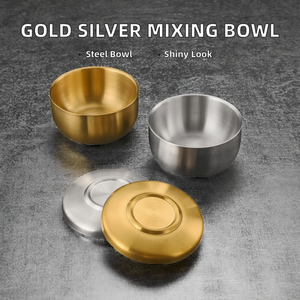 Metal Mixing Serving <b>Bowl</b> Gold Silver Modern Disposable Camping Stainless Steel Rice <b>Bowl</b> <b>with</b> <b>Lids</b> Salad Fruit Dessert Home - Product Image 2