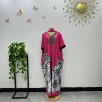 Robe longue africaine en satin avec col orné de strass, imprimé floral ample, robe décontractée pour femme, robe de plage maxi pour les vacances