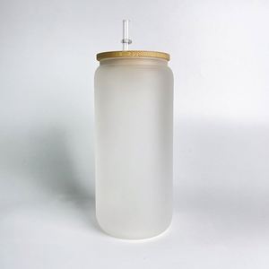 Vaso con Forma de Lata de Cerveza Transparente Esmerilado para Sublimación, 12oz, 16oz, 20oz, con Tapa de Bambú y Pajita, para Regalos Personalizados - Product Image 4
