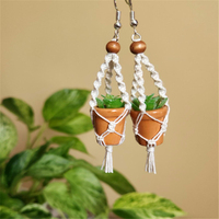 Échantillons Gratuits : Boucles d'Oreilles Macramé pour Plantes, Mini Pot de Succulente en Macramé, Breloque Suspendue, Bijoux Bohèmes Faits Main, Accessoires