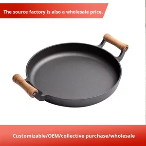 Poêle à frire <span class=keywords><strong>en</strong></span> <span class=keywords><strong>fonte</strong></span> de 33 cm à double poignée, plaque de cuisson et poêle à crêpes non revêtue, wok antiadhésif universel pour cuisinière à gaz et à induction, sans couvercle - Product Image 3