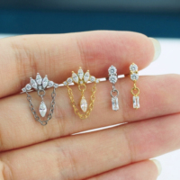 Anting-anting titanium zirkon berlapis emas 18K kualitas implan ASTM F136 JIAXIN, ulir dalam, untuk helix, tragus, bibir, pernikahan, dan aksesori tubuh.