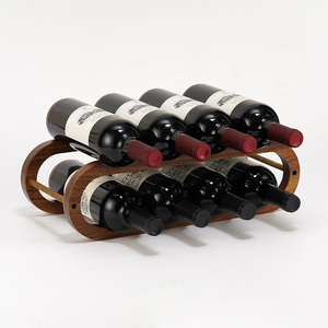 Portabottiglie e Porta Calici Impilabile in Legno di Acacia a 2 Livelli, Espositore da Tavolo per Vino e Champagne - Product Image 2