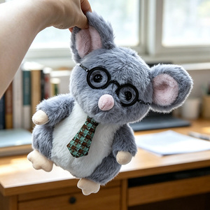 Set Trio di Peluche <span class=keywords><strong>Amici</strong></span> della Foresta: Riccio, Topo, Bambola Imbottita con Occhiali Staccabili, Cravatta e Accessori Frutta - Giocattoli Animali Personalizzati all'Ingrosso - Product Image 5