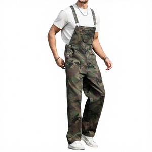 Salopette de travail unisexe pour homme, automne-hiver, taille haute, en denim délavé camouflage, respirante, ample, 100% coton - Product Image 2