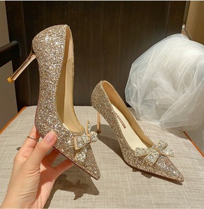 Factory Wholesale Spring/Summer Collection New High Heels Silver Crystal Princess Shoes Straps Button <b>Cushioned</b> Fashioned - Product Image 1