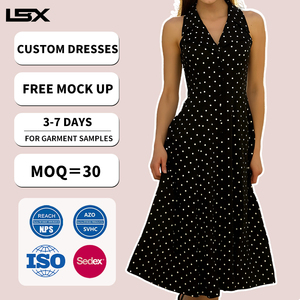 Nouvelle Robe Décontractée Femme Personnalisée, Modèle Tendance avec Taille Nouée, Col Halter, Sans Manches, Plissée en Mousseline, Boutonnée, Longueur Midi – Fabricant - Product Image 1