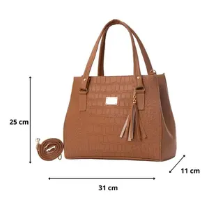 Bolso de Mano para Mujer Fana Ileana, Diseño de Cocodrilo Color Camel, Cierre de Solapa, Gran Capacidad, Correa de Cadena, Estilo Étnico, Uso Casual - Product Image 3