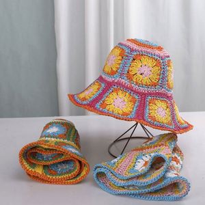 Summer Bohemia Style Women's Handmade Crochet Bucket <b>Straw</b> <b>Hat</b> for Beach Wear - Product Image 2