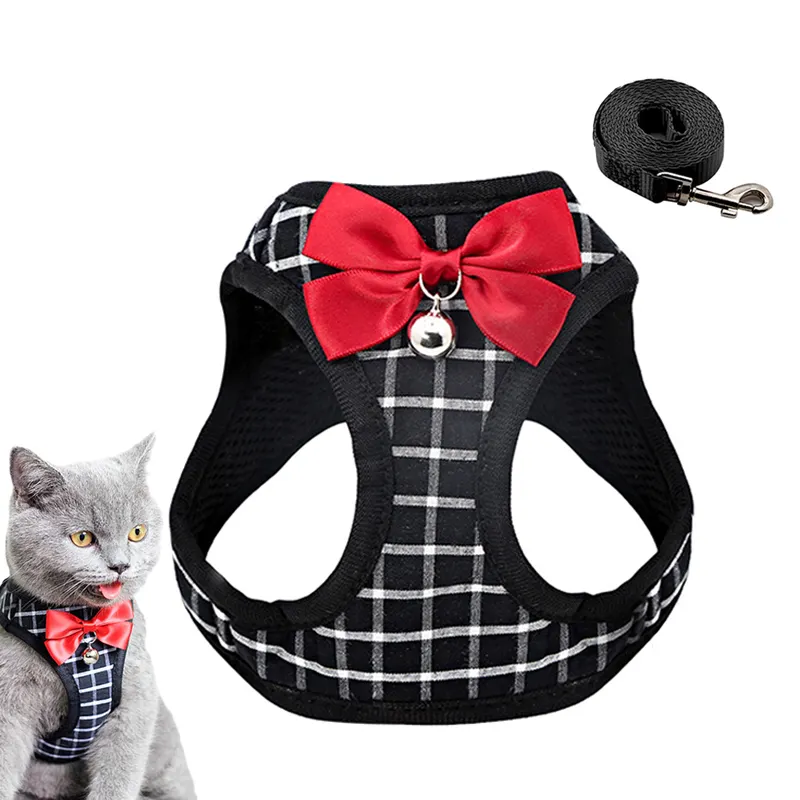 No Pull Quick Release Pet Harness And Leash Set Luxury with Bowtie Bell for Cats Small Dogs Soft Mesh Step In Puppy Vest Harness