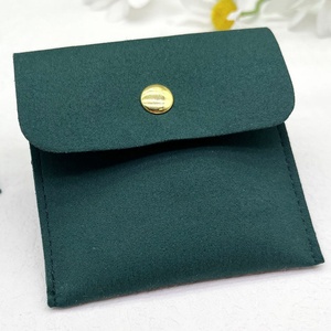 Pochette à bijoux en microfibre avec logo personnalisé, fermeture à bouton-pression et insert, pochette à bijoux en microfibre haut de gamme vert foncé - Product Image 6