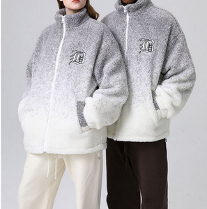 Vêtements d'hiver chauds veste polaire pour hommes mode <span class=keywords><strong>Ombre</strong></span> broderie Logo doublé vêtements pour hommes veste Stand décontracté personnalisé tissé - Product Image 2