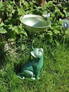 Résine Curieux Figurine Chat Bain D'oiseaux Bain D'oiseaux Mangeoire Décoration De Jardin - Product Image 4