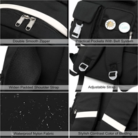 Tas Ransel Sekolah dengan Rangkaian Gesper Lepas Pasang, Anti Air, Bahan Nylon, Banyak Kompartemen, Tas Harian Remaja, Logo Custom, MOQ300, Sesuai Standar ROHS