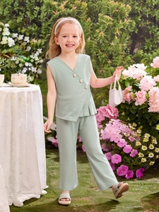 Completo Estivo 2025 per Bambine: Canotta Senza Maniche e Pantaloni con Volant, Set Due Pezzi Casual, Abbigliamento Boutique per Bambini - Product Image 3