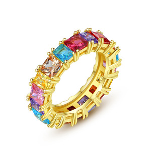Nuovo Anello Geometrico in Rame Placcato Oro con Zirconia Cubica Colorata, Anello Impilabile per Uomo - Product Image 1