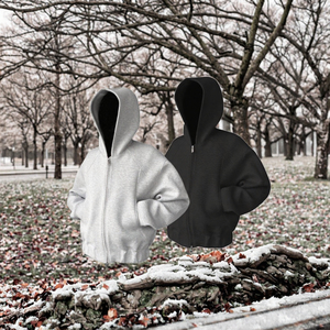 Sudadera con capucha corta informal de 310 g, de tejido grueso, con doble cremallera, tipo cárdigan, unisex, para primavera, ecológica, impermeable y holgada. - Product Image 3