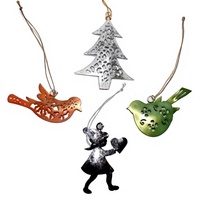 Ensemble d'ornements de Noël suspendus en métal, Arbre argenté, Oiseau en cuivre, Oiseau vert, Cœur de fille noire, Vente en gros, Décoration de salon