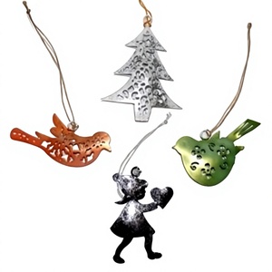 Metal Christmas Hanging Ornament Set Silver Tree Copper Bird Green Bird Black Girl <b>Heart</b> Wholesale Living Room <b>Decoration</b> - Product Image 1