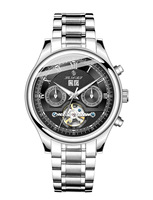 Montre mécanique automatique pour homme, bracelet en acier inoxydable, étanche, squelette, montre-bracelet de style business avec affichage du calendrier et de la semaine