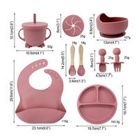 Ensemble de vaisselle portable en silicone de qualité alimentaire pour bébé |   Bavoir antidérapant pour bol, tasse d'apprentissage réutilisable, non toxique, écologique, compatible lave-vaisselle