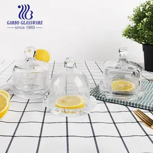 Mini plat à beurre transparent en cristal avec couvercle cloche en verre, dôme de bocal à bonbons avec base de plaque, dôme de citron en verre transparent