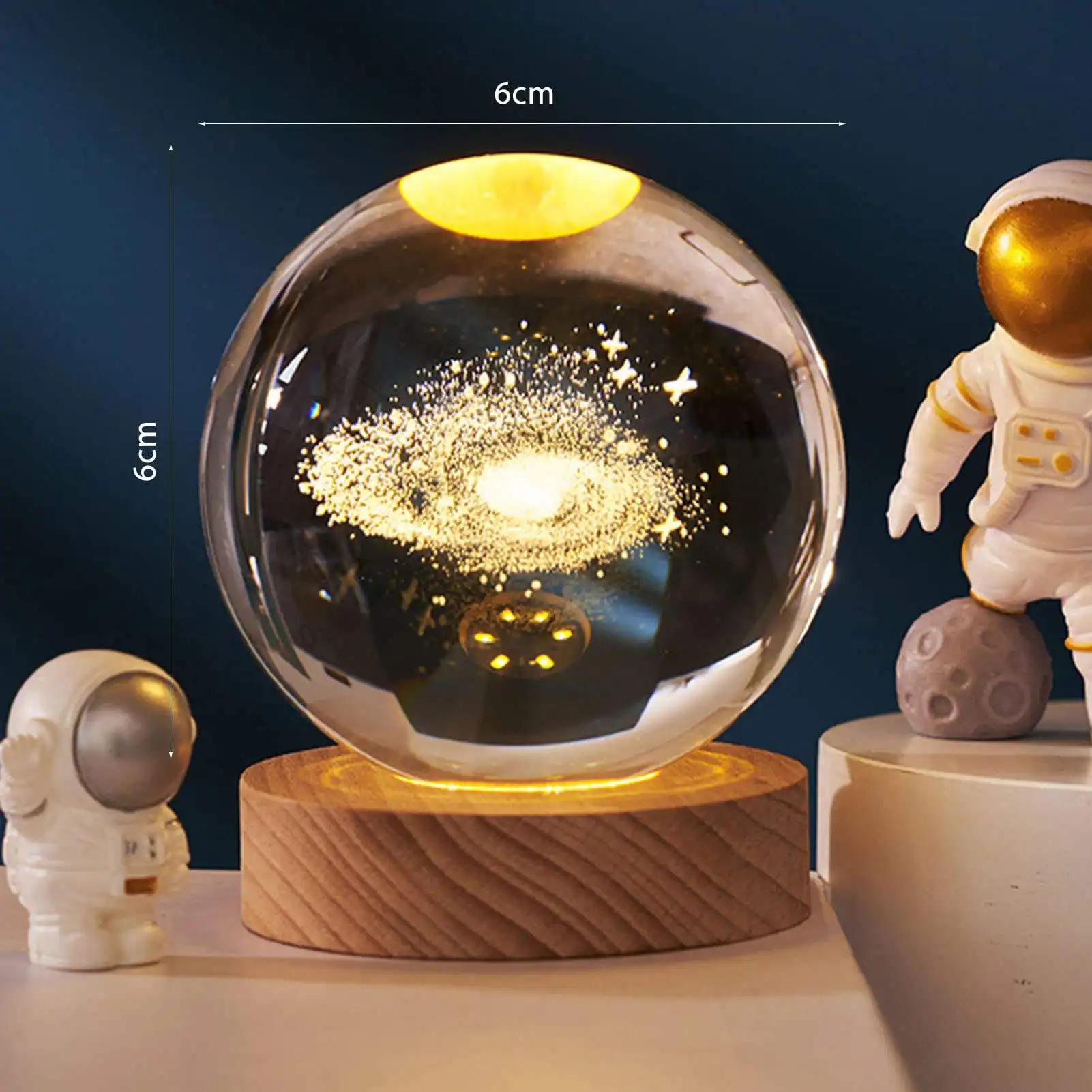 Decoração de mesa 3d arte bola de cristal lâmpada noturna luminosa bola de cristal decoração sistema solar luzes noturnas led