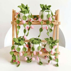 Cesta Colgante de Fresa Tejida a Crochet con Lana, Hecha a Mano, Moderna, Plantas Artificiales, Decoración para el Hogar, Boda, Ecológica - Product Image 3