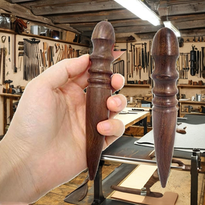 Leathercraft Folk Art Animal Theme Ebony Wood 4-Groove Leather <b>Edges</b> Burnishing <b>Tool</b> Polished Round - Product Image 2