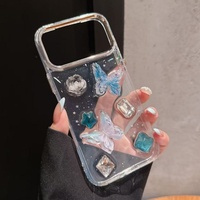 Coque de téléphone transparente en résine 3D avec fleurs de rose et papillons en cristal pour iPhone 11 12 13 17 18 Pro Max, dos transparent en époxy