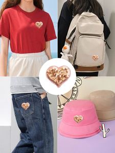 Factory Wholesale Custom Iron on 4.5*5cm Embroidery <b>Red</b> Pink Heart <b>Sequin</b> Patches for Clothing Bag Decoration - Product Image 6