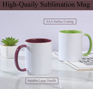 Vente en gros de mugs à café et à thé en céramique de 11 oz, vierges, personnalisables avec logo, pour sublimation par transfert thermique, avec intérieur coloré et poignée colorée - Product Image 3