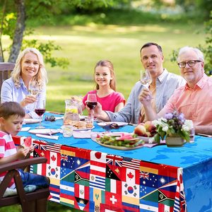 Yunik International Flag <b>Tablecloth</b> 130x220cm Disposable Party Decor for Birthdays Holidays Gatherings Picnics - Product Image 3