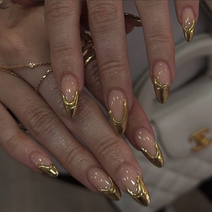 TSZS <span class=keywords><strong>Faux</strong></span> ongles à presser détachables, dorés, à courbe irrégulière, nœud papillon, effet œil de chat, courts carrés, longs pointus, forme amande française, simples - Product Image 3