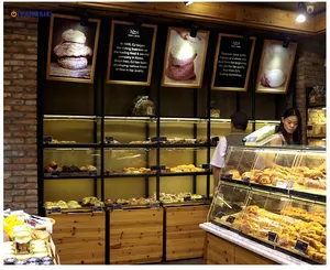 Vitrina de exhibición de pan, accesorio de tienda de panadería, estante de exhibición de pan de madera Popular