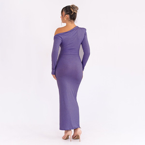 Nuovo Abito Tubino <span class=keywords><strong>Sexy</strong></span> Autunnale con Colletto Diagonale e Vestibilità Aderente, <span class=keywords><strong>Abbigliamento</strong></span> Femminile a Tinta Unita con Maniche Lunghe Plissettate - Product Image 2