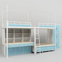 Lit superposé en métal moderne pleine grandeur convertible pour dortoir scolaire, auberge, hôtel, chambre à coucher, 6 couchages, avec bureau pliable réglable