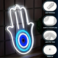 Enseigne néon Beautiful Eyes In Palm Led Light Signs Décoration murale Mur néon alimenté par Usb Bleu Blanc Evil Eye In Sign