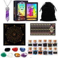 Kit de Sorcellerie avec Pendule en Cristal Arc-en-ciel 7 Chakras Naturels, Tapis de Tarot et Coffret Bouteille à Vœux en Cristal