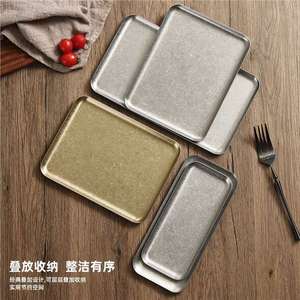 Vintage Stainless Steel Rectangular Plate Solid Color Industrial Style Barbecue Grilling Tableware Food Serving Dish - Product Image 4